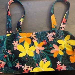 Womens Medium OLD NAVY Bandeau-style Bikini Swim Top Black Floral Hibiscus EUC!